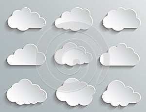 Set paper white clouds - vector